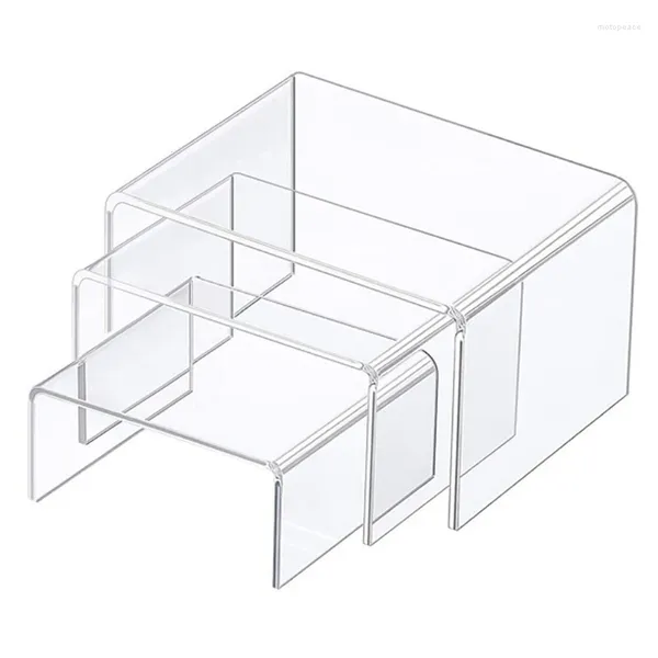 Schmuckbeutel Acryl Display Risers Clear Stand Set von 3 niedrigen Stufen zum Präsentieren von Dessert -Einzelhandelshäuserdekoration