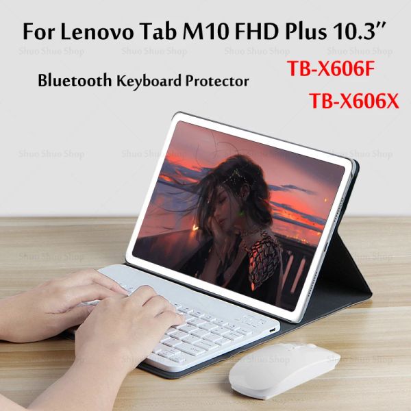 Lenovo Sekme M10 FHD için Kılıf Kılıfı Plus 10.3''tet Kablosuz Bluetooth Klavye Kılıfları TBX606F TBX606X MANDETİK OLARAK ÇIKIŞLI KAPAK