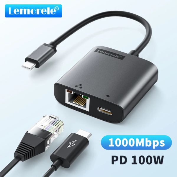 Hubs Lemorele USBC Gigabit RJ45 Adapter con PD 3.0 Passthrough Hub USB C RJ45 Gigabit Ethernet Velocità per laptop