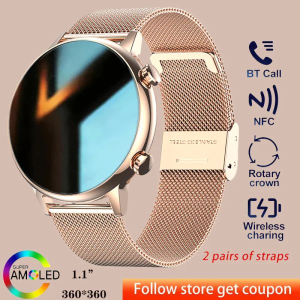 ASSISTA A AMOLED Smart Watch for Women Girls HK39 Bluetooth Call NFC Freqüência cardíaca Pressão arterial Oxigênio feminino IP68 Smartwatch impermeabilizado