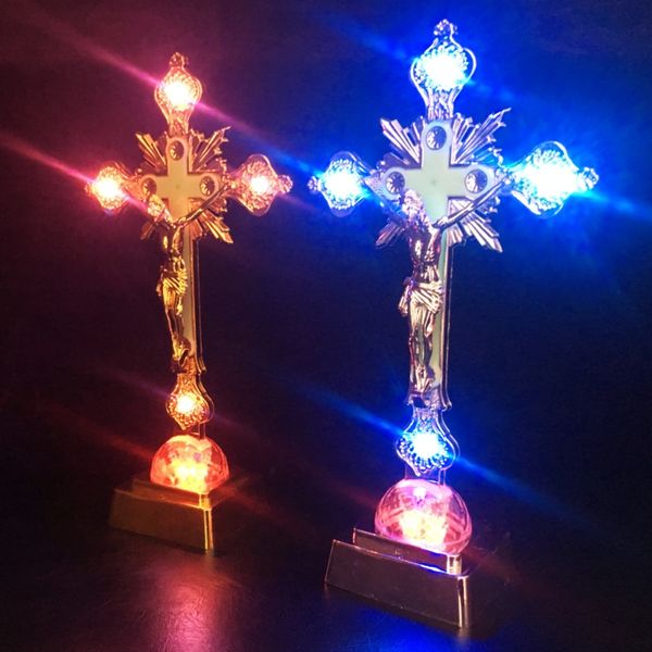 Figurine di reliquie della chiesa Night Light Crocifisso Gesù Cristo Cross Catholic Antique