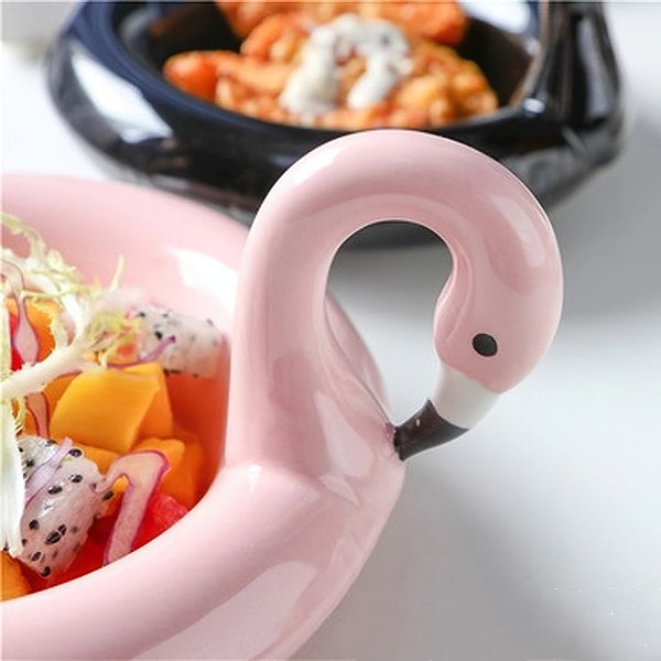 Keramikplatte Pink Runde Flamingo Snack Schüssel Schwan Einhorn Snack Schale Dessert Salat Tabelle Geschirr