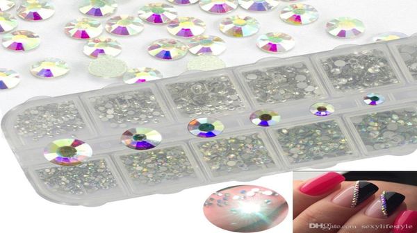 1 Gehäuse Kristall Strasssteine Nägel Tipps klare Fixfixkleber DIY Glitter Designs Nagelkunst Maniküre gemischte Größe 3D Stones9279290