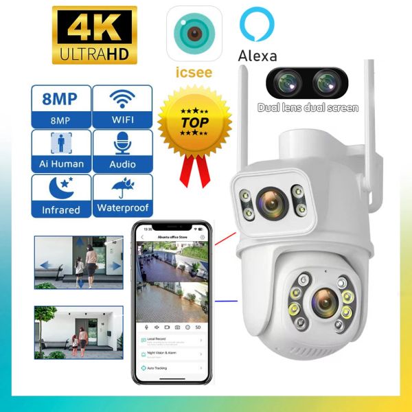 LENSO 6MP 4K PTZ CAMERA WiFi Dual lente con AI Dual Screen AI Detect Auto Tracciamento Auto Camera di sorveglianza esterna