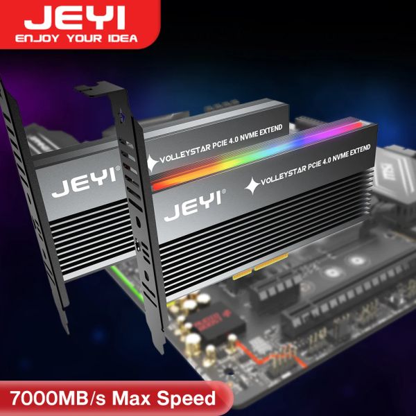 Cartões jeyi voleystar pcie para nvme adaptador com alumínio de liga de alumínio, dissipador de calor, m.2 rgb pcie 4.0 com 1/2u de perfil padrão de baixo padrão