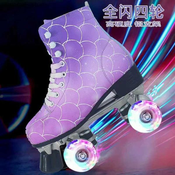 Inline Roller Skates Purple Leder Roller Skates Schuhe Patinen Schieber Inline Quad -Sneaker Training Europa Size Row 4 Blitzräder 2023 Y240410