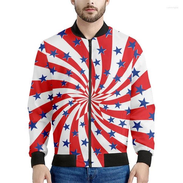 Giacche da uomo American Flag Star Graphic Graphic Men Fashion Stampa 3D Cambia Casualmente Casualmente Ciorna Spring Autunno Autunno Spazio Bomber Felpa