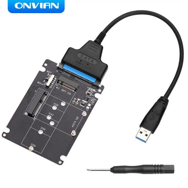 Karten Onvian M.2 NGFF oder MSATA an SATA 3.0 Adapter USB 3.0 bis 2.5 SATA -Festplatte 2 in 1 Konverter -Leserkarte mit Kabel für PC -Laptop