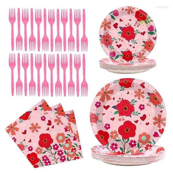 Set di stoviglie 96 pezzi Valentino Day Table stoviglie Stampa di colore Piatti di compleanno impermeabili Posa Flower Flower Forniture Accessori da cucina