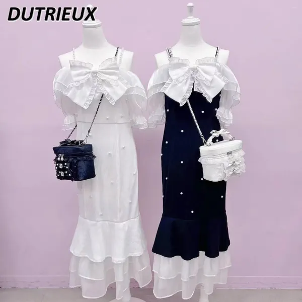 Vestidos casuais moda estilo japonês senhora grande arco de bolo de bobo de merda de primavera verão feminino feminino emagrecedor de manga curta