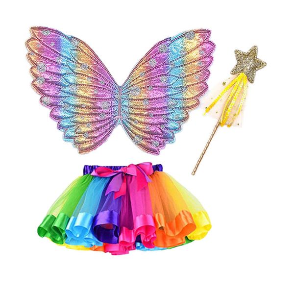 Schöner kleiner Engel Wings Feenstick Make -up Tanzrockanzug Kindertag Schmetterling Flügel Girl's erstes Geburtstagsgeschenk