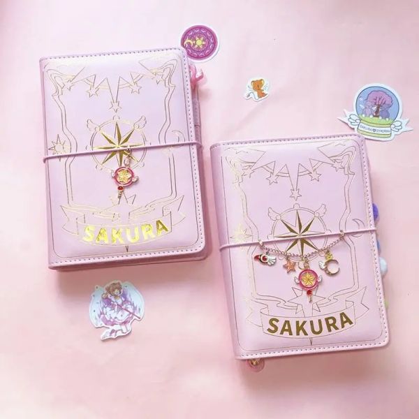 Planejadores a6 fofa rosa Sakura Anime Looseleaf Diary Notebook Agenda Planejador Espiral 6 Buracos Binder Note Livro Journals Planta de papelaria