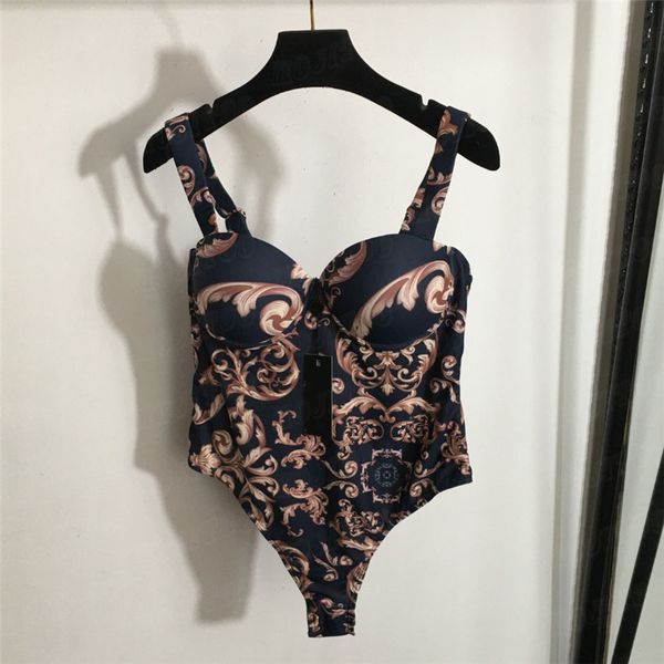 Vintage bedrucktes Bikini Ein Stück Badeanzug Frauen Schlinge Bodysuit Designer Badebekleidung Pool Surfing Schwimmanzug