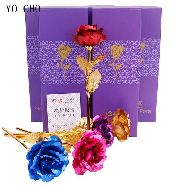 Yo Cho Colore artificiale 24K Rose Valentine Day Box Box 24k Gold Gold Golden Flowers Rose Organizzazione Presente Decor da festa per matrimoni