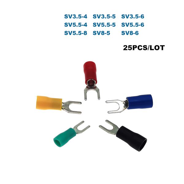 25pcs Terminali di crimpatura a furcarli isolati a vaspada SV3.5 SV5.5 Connettore per cavo del cavo SV8 Ferrule a luglio 14-8AWG 2,5-10mm2