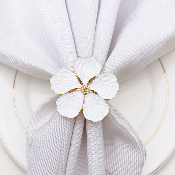 6шт простые счастливые цветочные салфетки Кольцо отеля маятник белый лепесток из пряжки для салфетки Металлический кольцо белое свадьба
