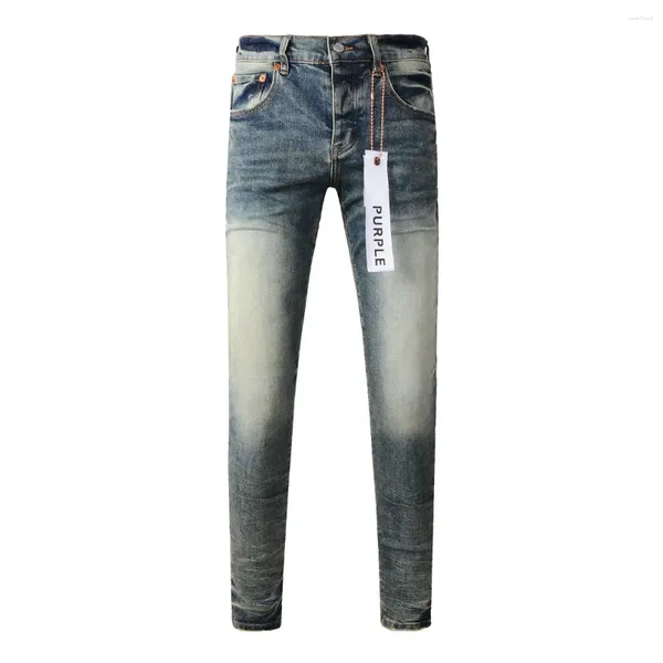 Calça feminina 2024 Jeans de marca roxa 1: 1 High Street Blue Bleach Wash Fashion Repair baixo