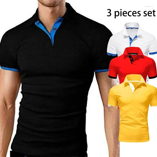 Camisetas masculinas Camisa pólo Men 3 Peças Drop Drop Casual Casual Giraffe Slim Fit Bordery Manga curta