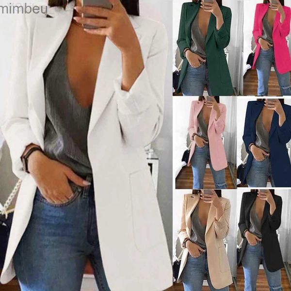 Ternos femininos Blazers Jaqueta feminina de traje sólido Cardigan Cardigan Slim Jacket Fashion Moda Casual Casual Macacão Menas Casaco Feminino C240410