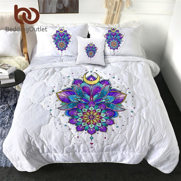 Bettwäscheoutlet Buntes Mandala Quilt Purpurblau Sommer Blumenbettwäsche Set Blumenklima