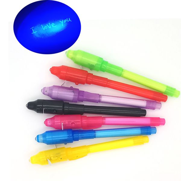 2 PCs Invisible Ink Pen Magic Purple 2 em 1 UV Black Light Combo Stationery Creative School Office Desenho