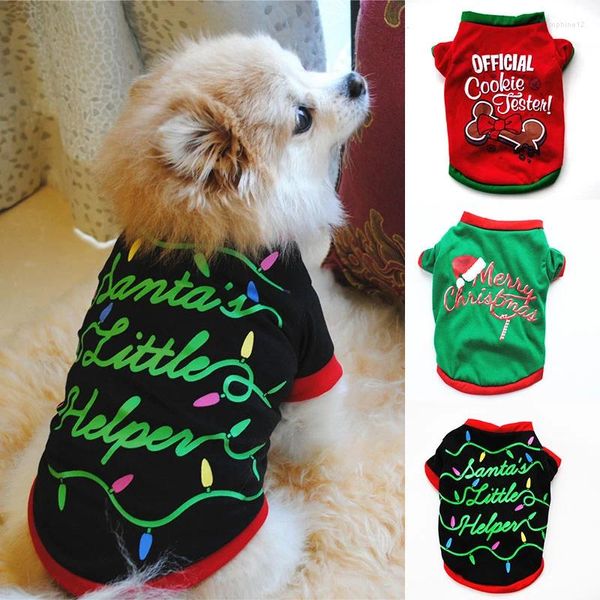 Vestuário de vestuário de cachorro Cotton Roupas o Neck T-shirt Natal para um pequeno ano de gato de gato compra de estimação