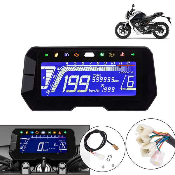 Universal Motorcycle LCD Digitaler Tachometer -Kilometerzähler -Motorradmesser 12000 U / min 6 Getriebe für 2, 4 Zylindermeter