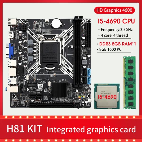 Materie H81 Kit di scheda madre LGA 1150 con core I5 4690 Processore DDR3 8GB 1600MHz PC RAM Memoria USB3.0 SATA3.0 Scheda grafica integrata