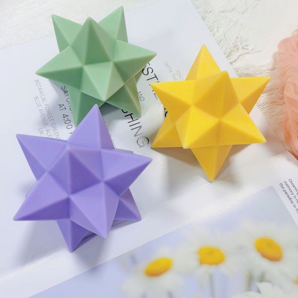 DIY 3D Cinco Moldes de vela de estrela pontiagudos Pentagrama marroquino Moldes de silicone estrela para decorações de anormidade