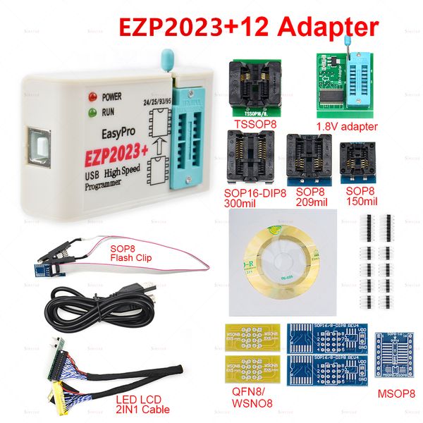 EZP2023 Programador SPI USB Conjunto completo com 15 adaptadores Test Clip SOP8/16 Suporte 24 25 93 95 EEPROM Flash BIOS Minipro