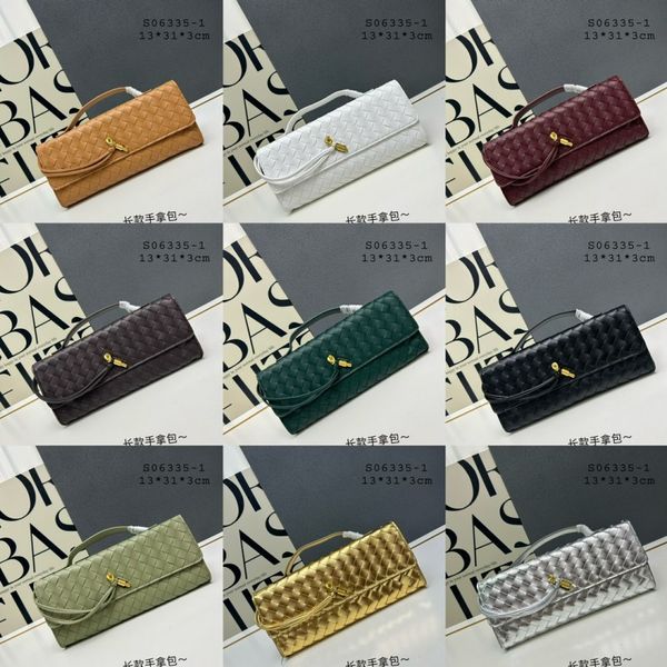 Echtes Leder langer Clutch undiamo mit Griff intrecciato Handwerkskunst Kuh Leder Frauen Umhängetaschen Geldbörsen und Handtaschen berühmte Marken -Designer -Abendtasche