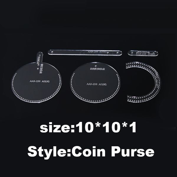 2023 novo 1set Diy couro artesanato artesanal redondo mini bolsa de moeda pequena modelo de costura padrão de acrílico de acrílico 10*10*1cm