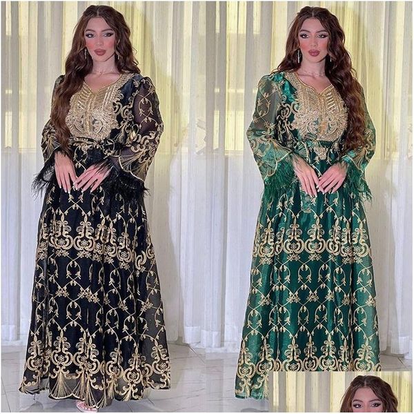 Roupas étnicas arabi dubai feminino túmulo de ouro bordado lindo jalabiya o leste médio abaya vestido de noite muçulmano elegante partido dhque