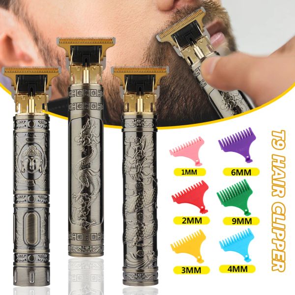 Aparadores de venda quente vintage t9 elétrico de cabelo sem fio de cabelos de cabelo profissional barbeiro barbeiro para homens Clipper barba barba isqueiro