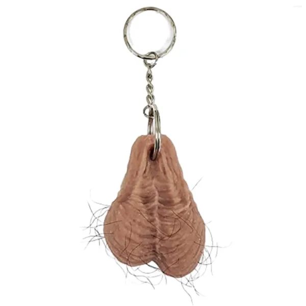 Haken Funny Keychain Saggy Bälle wasserdichte tragbare süße Geschenk Neuheit kniffliger männlicher Schlüsselring -Ornament Realistisches Haar weich schüchtern