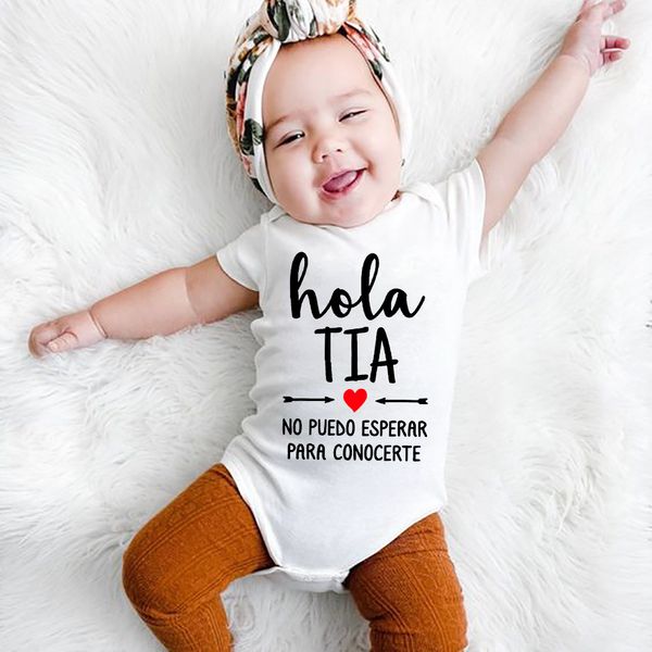 HOLA TIA Espanhol Bodysuits Recém -nascidos Anúncio para tia Boys Grils Roupas casuais macacão No puedo Esperar para conocerte