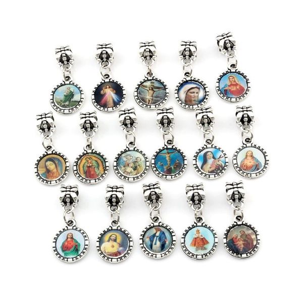 150pcs lotti rotondi di Gesù Cristo icona penzola perle fascino si adattano alla collana del bracciale a sospensione dono di natale religioso 13x28mm 317n