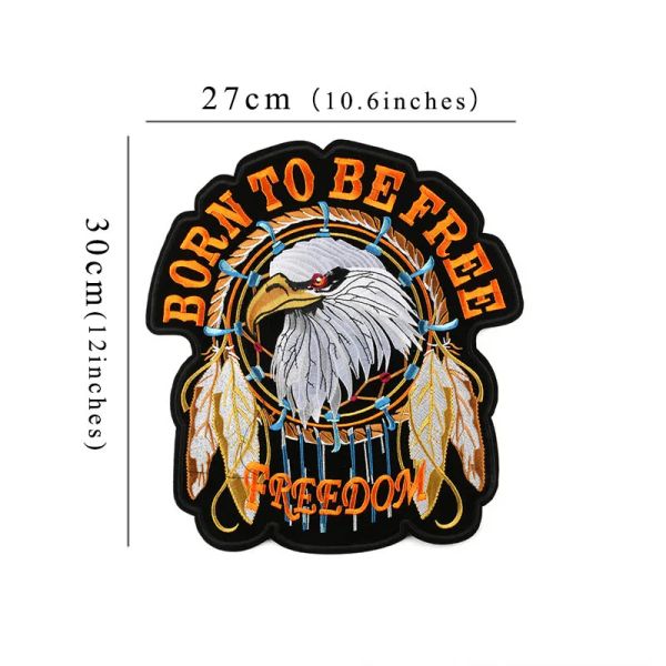 Классика животных крупные вышивающие патчи Eagle Born, чтобы быть американским американцем для куртки Back Vest Biker Punk Accessories Sew On