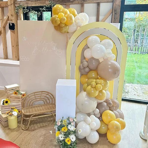 87pcs Amarelo e branco Balão de látex Ach Setting Outdoor Party Decoration Supplies for Birthday ou Festival Celebration Baby Shower 240328