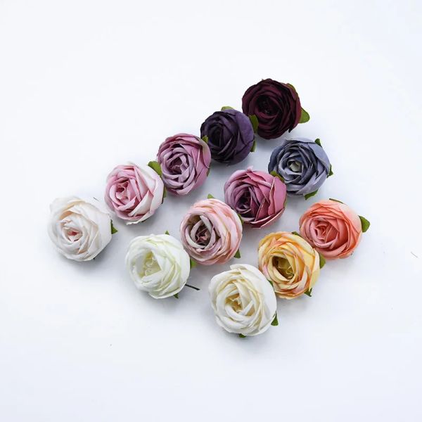 6 PCs Tee Rosen Kopf DIY Geschenke Box Weihnachtsdekorationen für Home Hochzeit Brautzubehör Clearance Künstliche Blumen billig