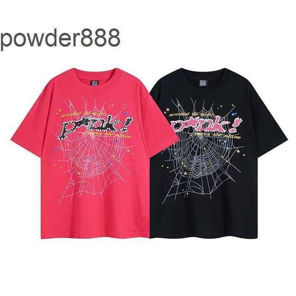 Designer Men's Short Slave Street Fashion Star Style New Sp5der Spider Web Pattern 555 Rosa Impresso Camiseta Casual Casual Round Neck para homens e mulheres