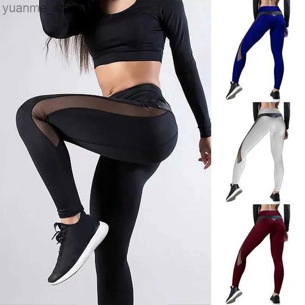 Yoga Outfits weibliche sexy Sport Yoga Hosen Mesh PU Patchwork Hip Heben Fitness Leggings hohe Taille nahtlose Leggings Sommerkleidung New Y240410