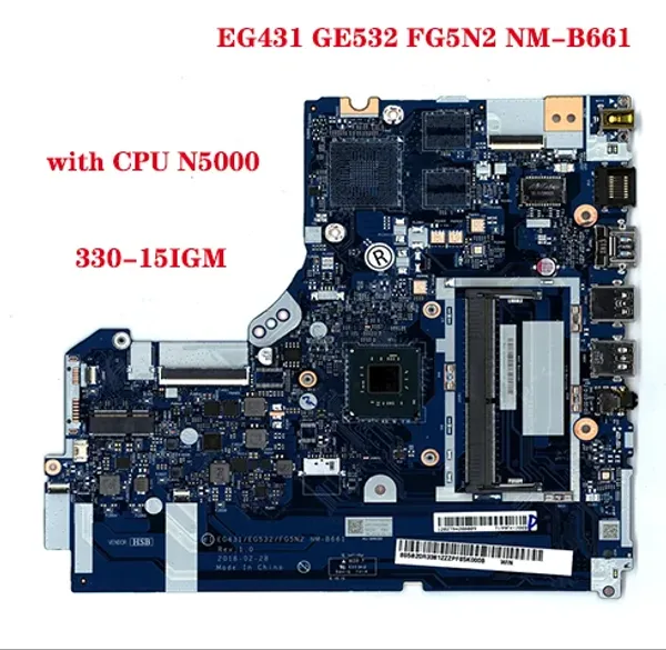 Placa -mãe para o novo modelo número 33015IGM Laptop MotherBoard EG431 GE532 FG5N2 NMB661 Placa -mãe com CPU N5000 DDR4 Teste 100% OK OK