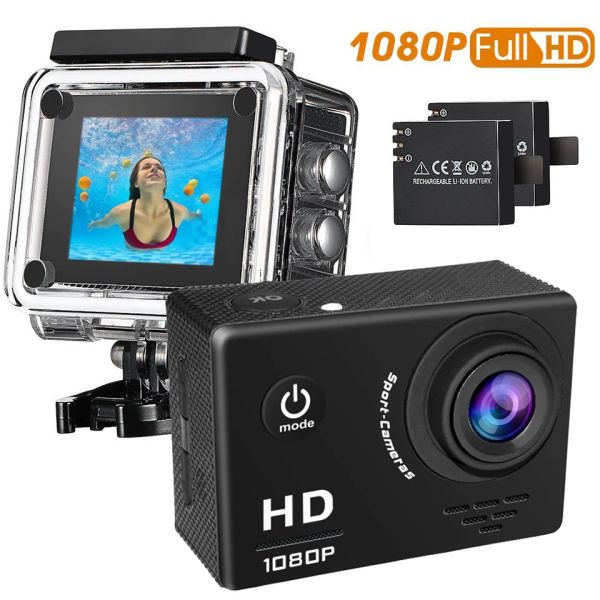 Telecamere 1080p da 30 fps fotocamera Azione impermeabile Immersione subacquea Sport Camera da 12 MP da 140 gradi con schermo da 2,0 pollici