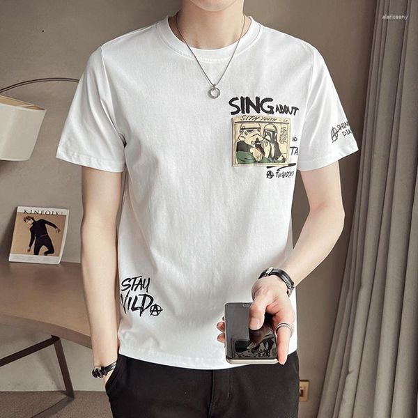 Magliette da uomo Summer T-shirt a maniche corte Trendy Handasome in stile coreano Slim-fit Cotton Internet Celebrity Print Young Young