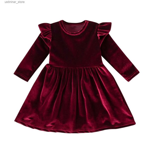 Девушка платья 1-5 лет для девочек для малышей платье осенние платья с длинным рукавом твердые цвета