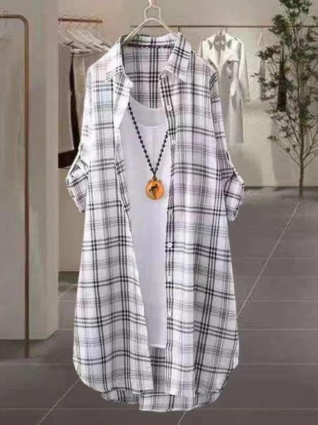 Plus Size Casual Plaid Chic Point Langarmbluse Frauen mittelgroß koreanischer Stil übergroße Winterstreetwear -Kleidung 240403