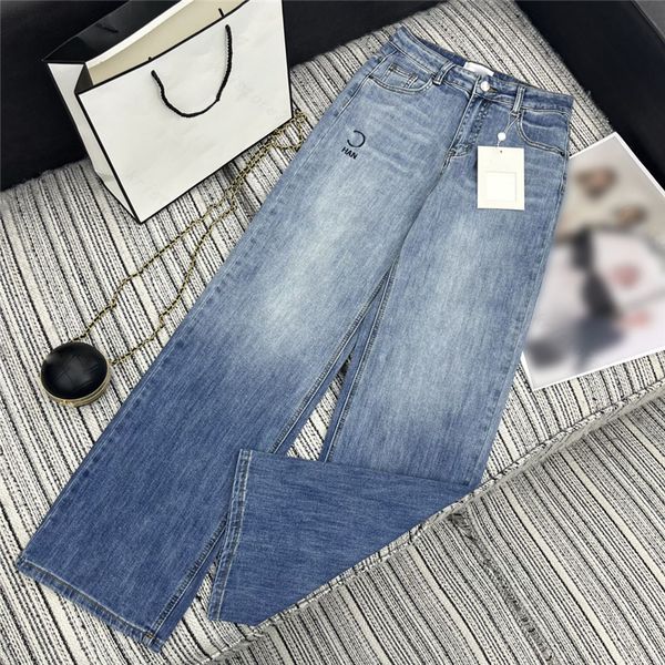 24SS FW Designer feminino New Jeans calças com cartas bordadas para meninas algodão de algodão Vintage Milan Runway Brand Cowboy Casual Gradient Denim Long Straight Trouser