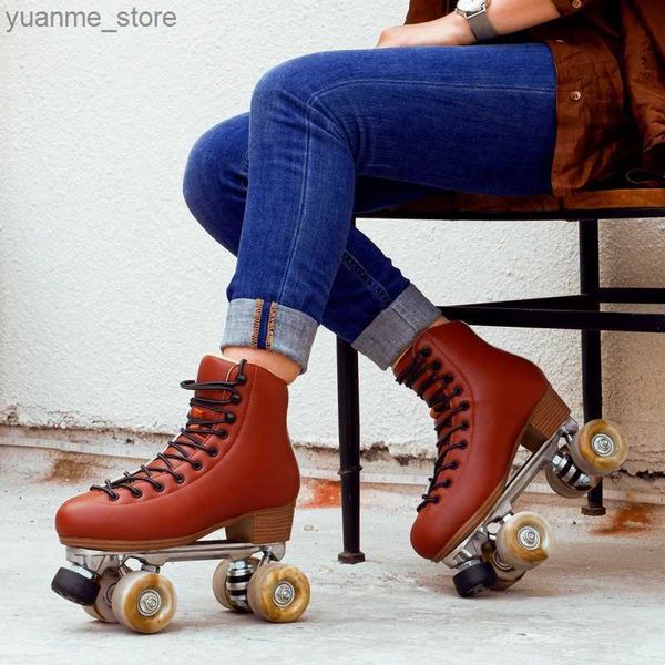 Встроенные роликовые коньки роскошные Quad Roller Skates Super Fiber Leather Shoes