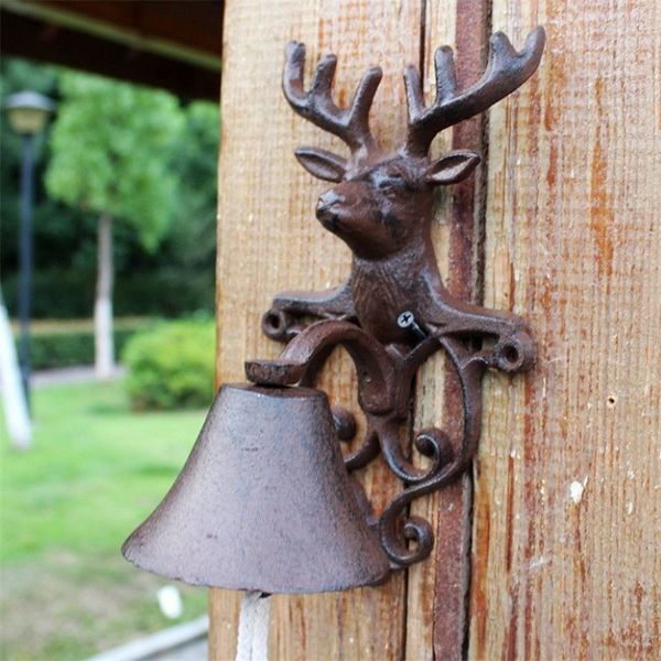 Gusseisen -Hirschhirschhirschkopf Türklingel Tür Braun Braune Wohnmontage Tierdekoration für Bauernhaus Farm außerhalb der Ornament2528